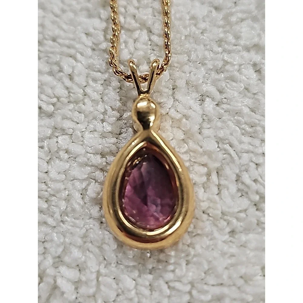 Vintage Trifari  Necklace  W/ Faux Unbranded Amethyst Teardrop Pendant
